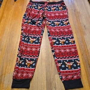 No Boundaries Women Small Red Black Christmas Reindeer Snowflake Cuffed Leggings